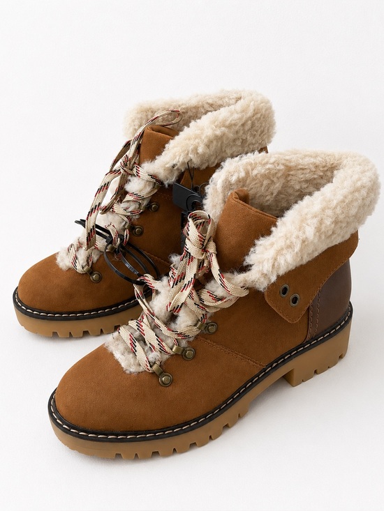Time and Tru Shoes - NWT Time and Tru Tan Sherpa Lined Hiking Boots Size 7 Cozy Winter Boots Gorpcore
